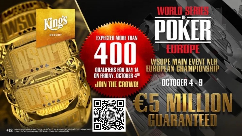 【小鱼Poker】WSOPE定档九月，包含15场金手链赛事，主赛保底500万欧元！