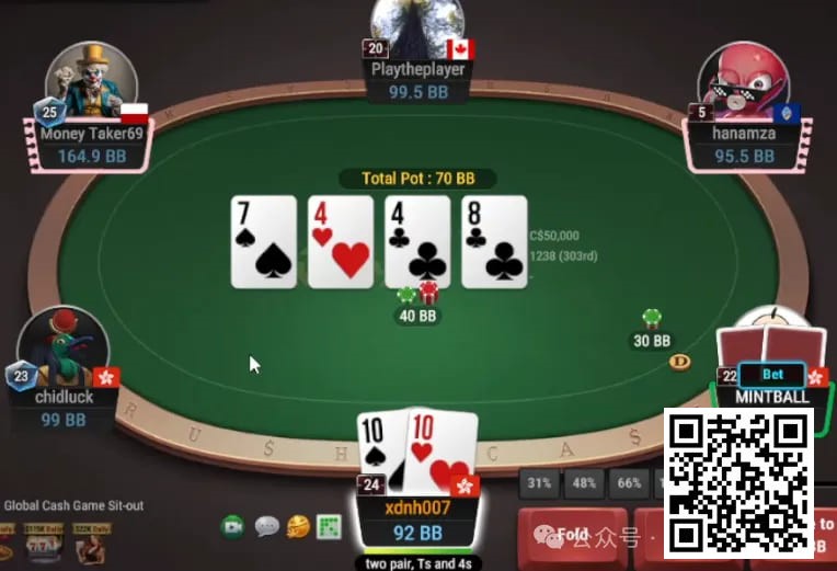 【小鱼Poker】牌局分析：3bet底池，小手对转牌如何处理？