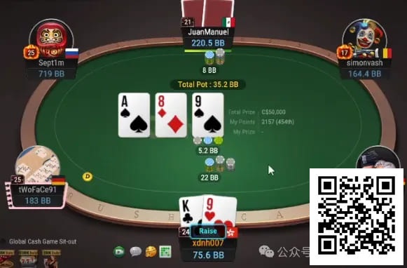 【小鱼Poker】牌局分析：德州流氓打法，中对cbet/3bet