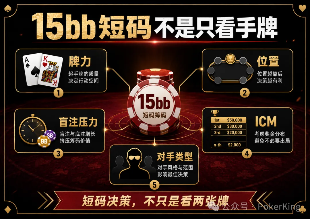 【小鱼Poker】决赛桌剩15bb拿到AK,推还是加注?短码决策不是看牌力,是看这五件事