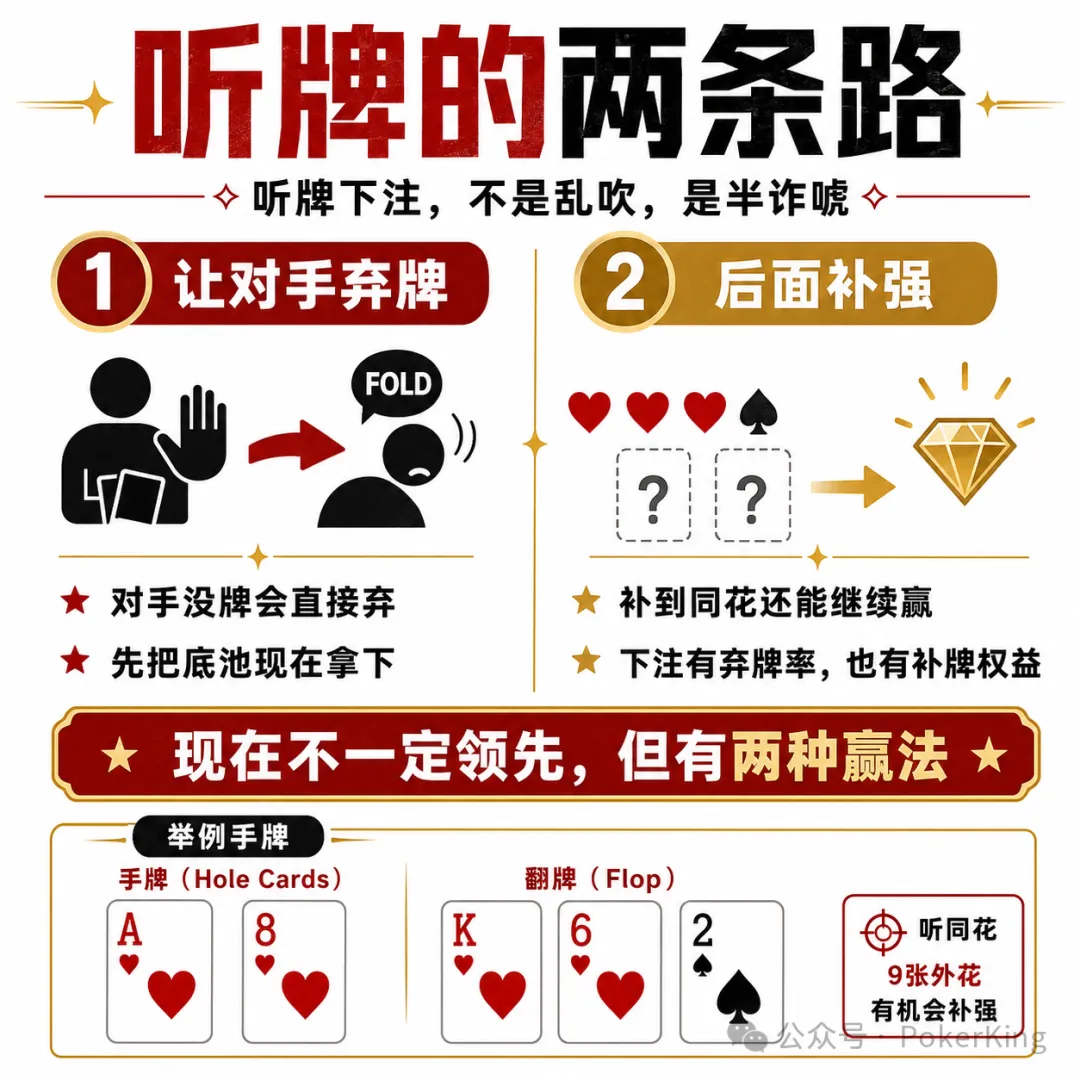 【小鱼Poker】听牌到底该不该下注？记住这八个字：单挑就打，人多就缩