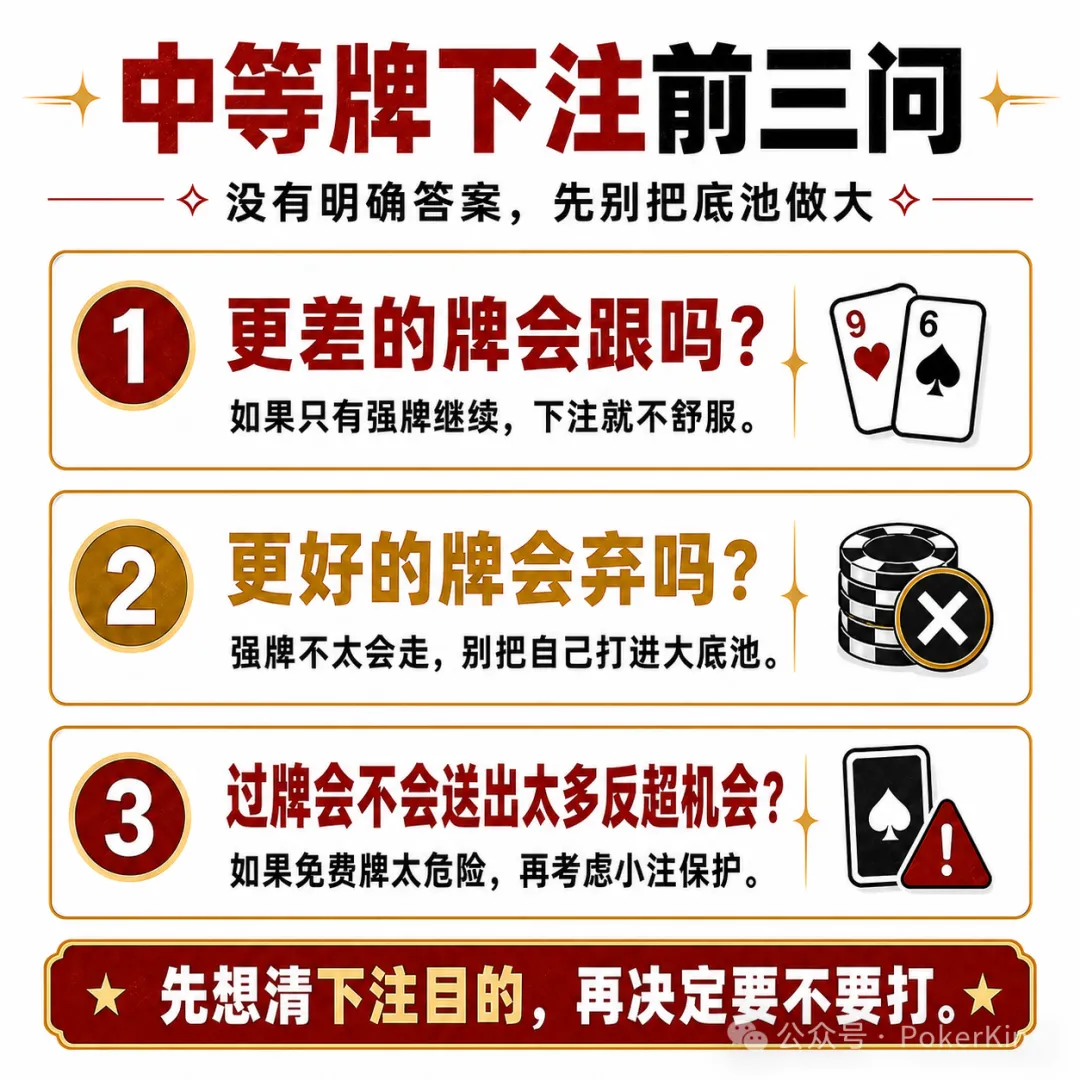 【小鱼Poker】中等牌力的困境：不是每手对子都值得下注，先问自己三个问题