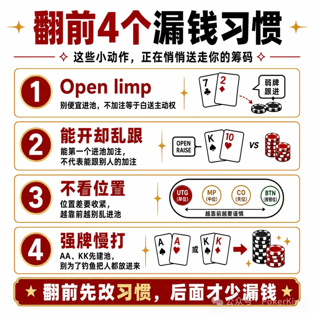 【小鱼Poker】翻前四个坏习惯:别再让筹码从“随手一下”里漏走