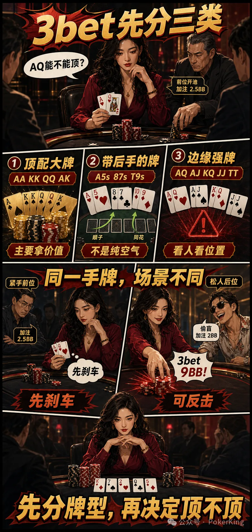 【小鱼Poker】3-bet 不是胆量测试:AQ为什么不能当AK打?