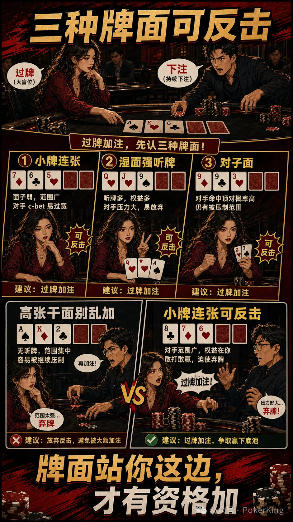 【小鱼Poker】过牌加注不是发脾气:三种适合大盲位反击的翻牌面,让对手不敢随意下注