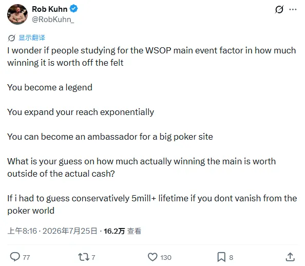 【小鱼Poker】20万还是500万?主赛冠军的场外身价,圈内人给出了这个数